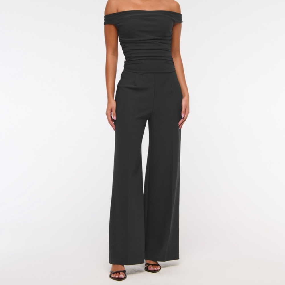 Abercrombie & Fitch Black Off-Shoulder Wide Leg Jumpsuit